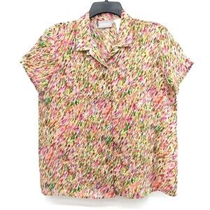 Liz Claiborne Shirt Womens 14P Pink Short Sleeve Button Up Blouse
